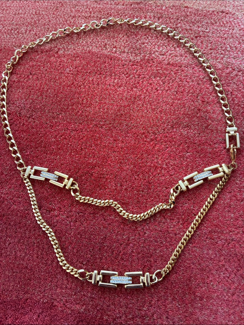 Gold-Tone Double Chain Belt with Crystal Link Accents
